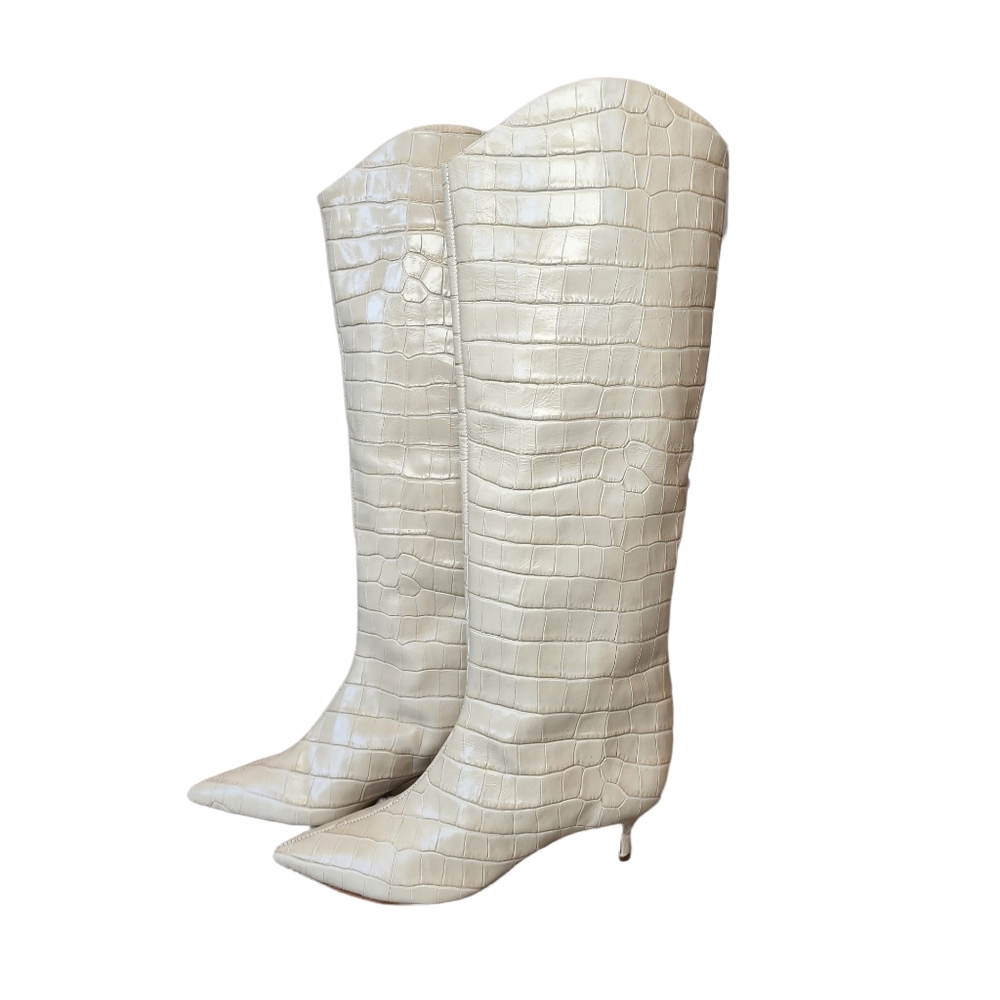 Maryana Lo Crocodile-Embossed Leather Boots women's knee high 7.5